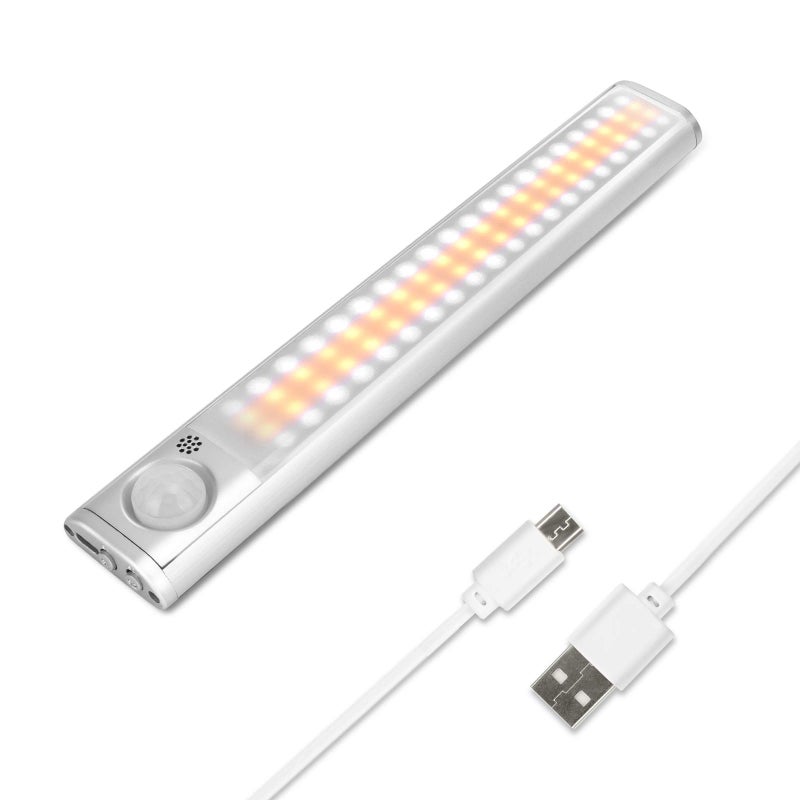 goodland Under Cabinet Lighting 80 LED Closet Light, Motion Sensor Lights Indoor USB Rechargeable Dimmable Stick-on Night Light Bar for Kitchen, Wardrobe, Garage, Stairs, Bedroom (1 Pack) - Image 1